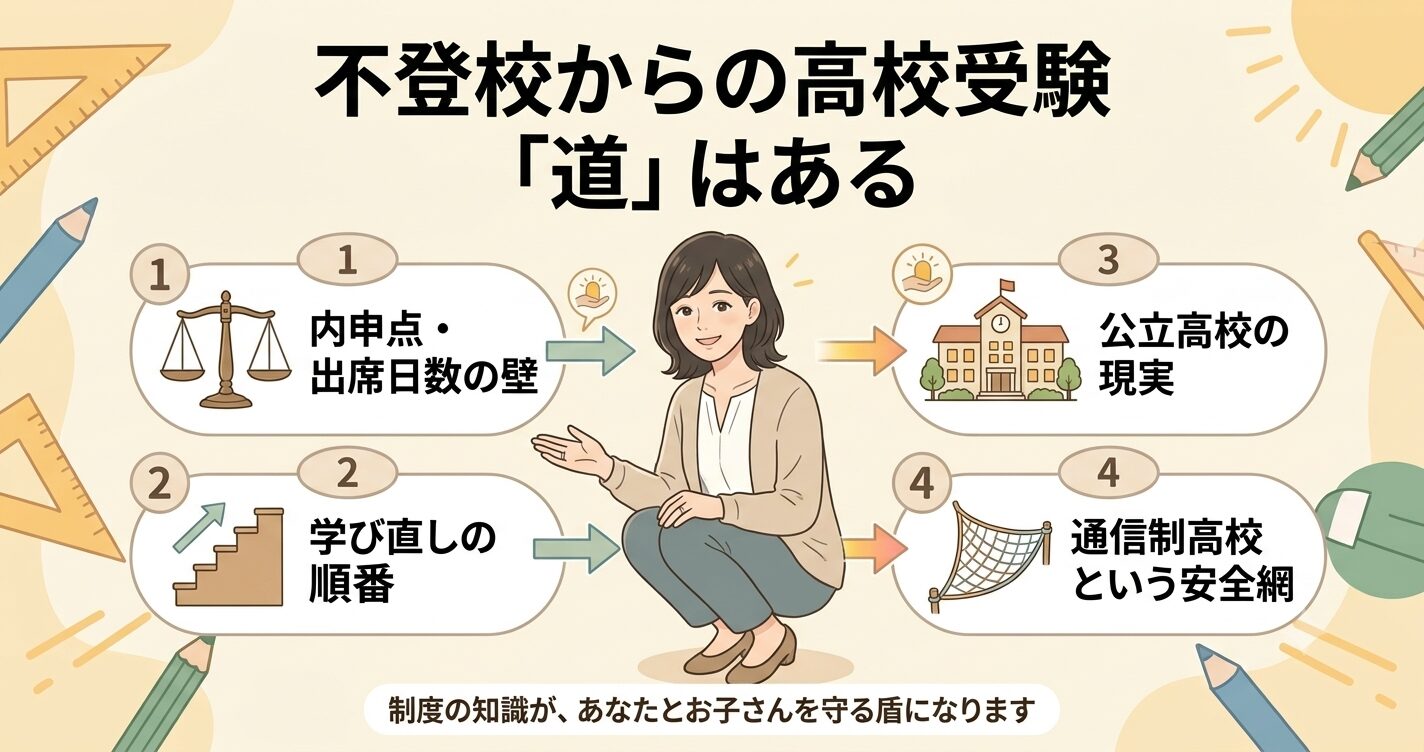 中学生の不登校からの高校受験。公立は無理？内申点・出席日数・学び直しの現実と親の準備